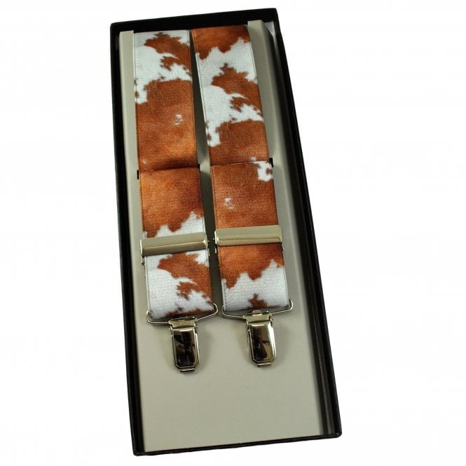 Tan & White Cow Print Luxury Men's Trouser Braces