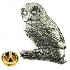 Tawny Owl Bird English Pewter Lapel Pin Badge
