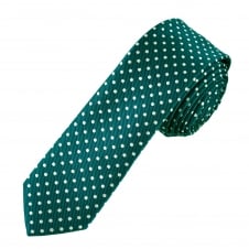 Teal Green & White Polka Dot Boys Skinny Tie
