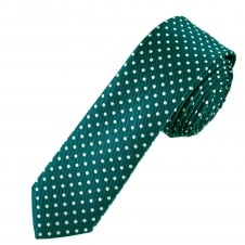 Teal Green & White Polka Dot Men's Skinny Tie
