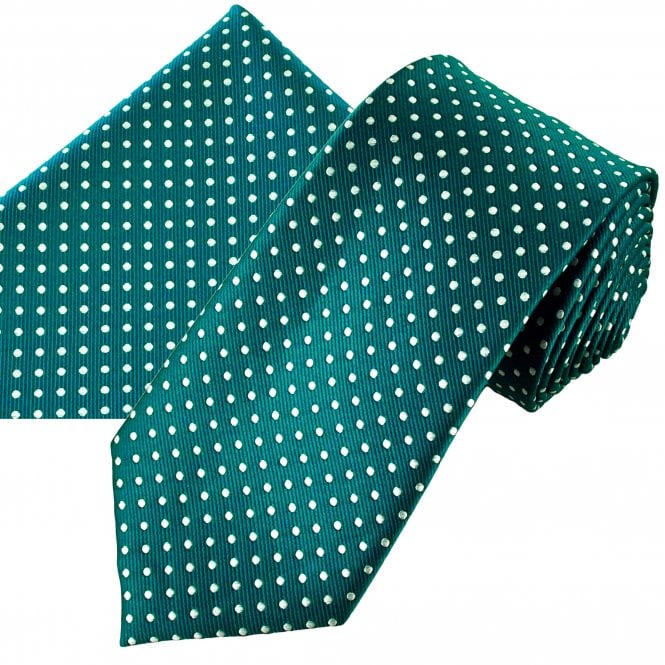 Teal Green & White Polka Dot Men's Tie & Pocket Square Handkerchief Set