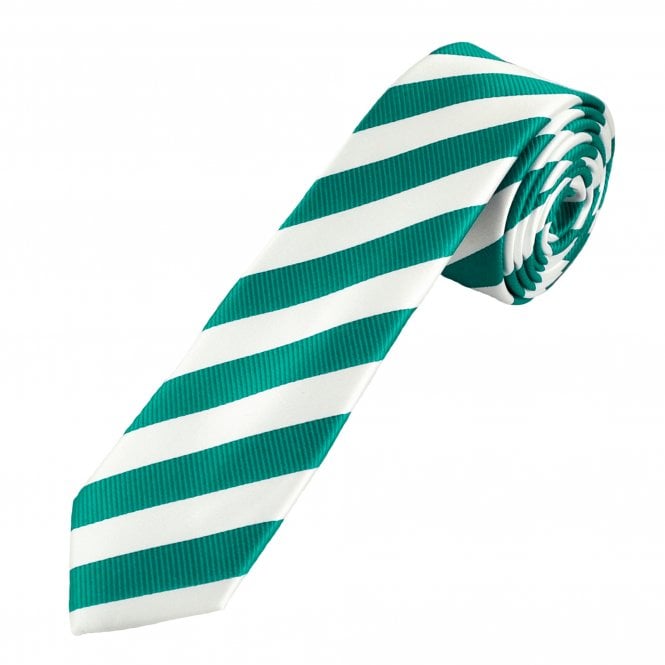 Teal Green & White Striped Boys Skinny Tie