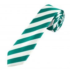 Teal Green & White Striped Boys Skinny Tie