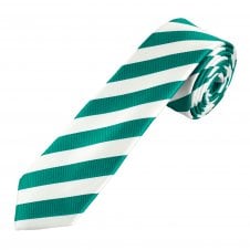 Teal Green & White Striped Men's Skinny Tie