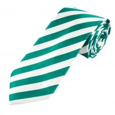 Teal Green & White Striped Men's Tie