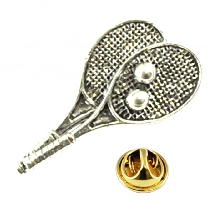 Tennis Rackets Pewter Lapel Pin Badge