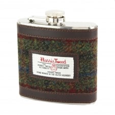 The Brenais Collection Green & Red Harris Tweed 6oz Hip Flask
