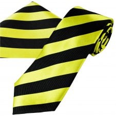 Ties Planet Gold Label Black & Acid Yellow Striped Men's Silk Tie & Pocket Square Handkerchief Set