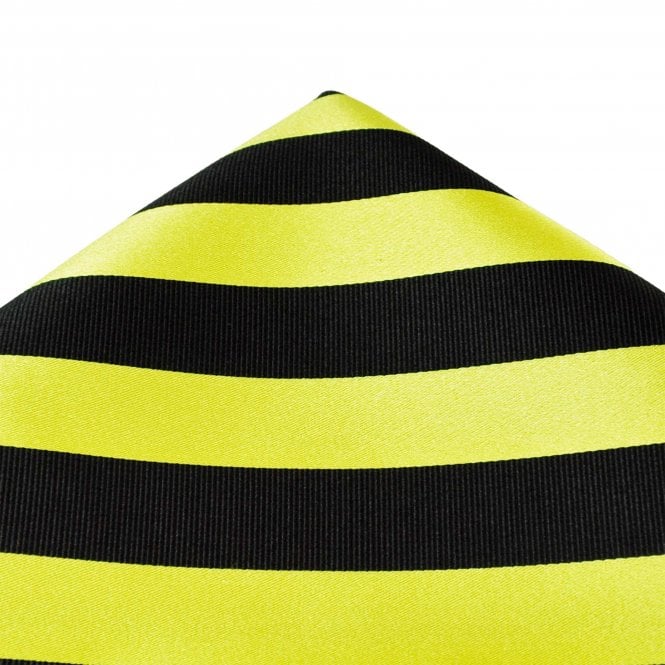  Gold Label Black & Acid Yellow Striped Silk Pocket Square Handkerchief