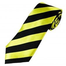 Ties Planet Gold Label Black & Acid Yellow Striped Silk Tie