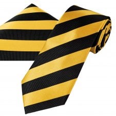 Ties Planet Gold Label Black & Gold Striped Men's Silk Tie & Pocket Square Handkerchief Set