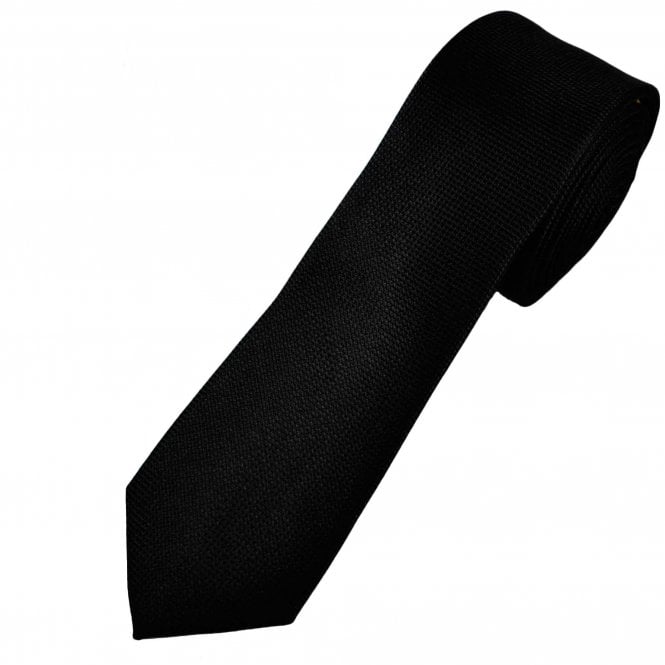 Ties Planet Gold Label Black Textured Luxury Silk Men's Skinny Tie