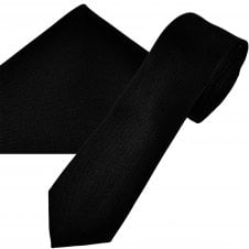 Ties Planet Gold Label Black Textured Luxury Silk Men's Skinny Tie & Pocket Square Handkerchief Set