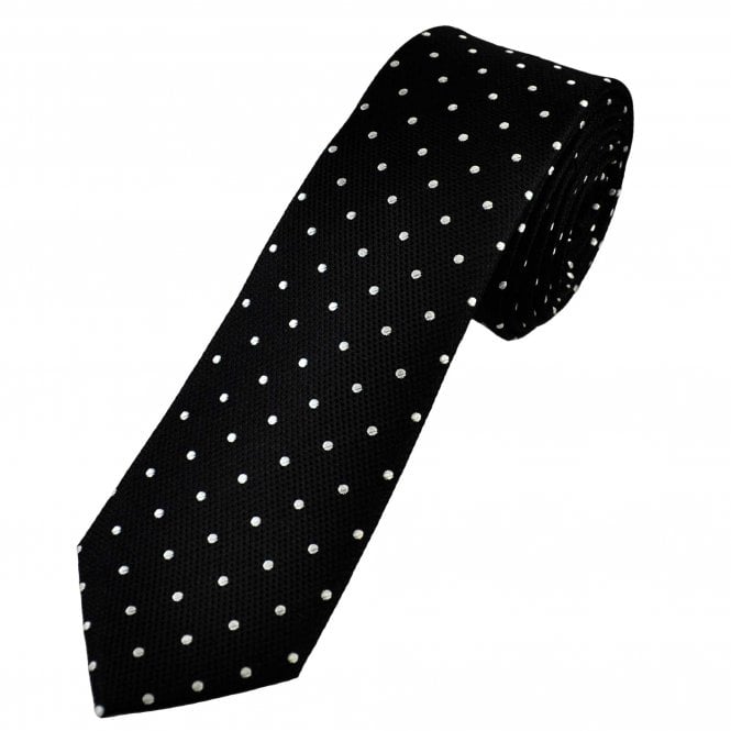  Black & White Polka Dot Men's Silk Skinny Tie