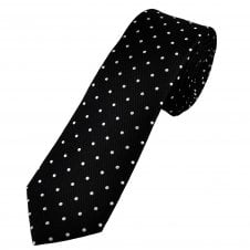 Ties Planet Gold Label Black & White Polka Dot Men's Silk Skinny Tie