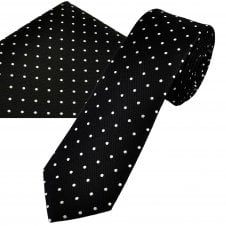 Ties Planet Gold Label Black & White Polka Dot Men's Silk Skinny Tie & Pocket Square Set