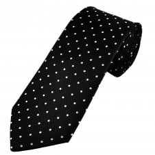 Ties Planet Gold Label Black & White Polka Dot Men's Silk Tie