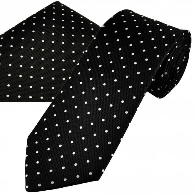  Black & White Polka Dot Men's Silk Tie & Pocket Square Set