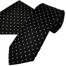 Ties Planet Gold Label Black & White Polka Dot Men's Silk Tie & Pocket Square Set