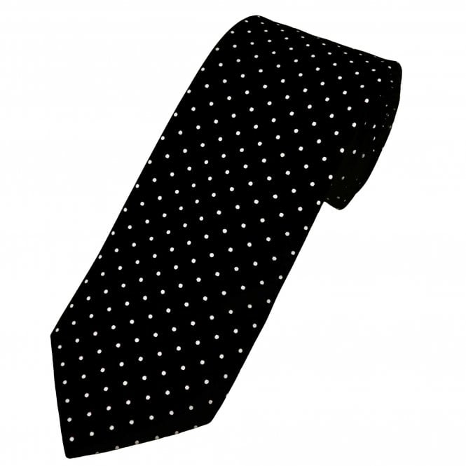  Black & White Polka Dot Printed Silk Men's Tie