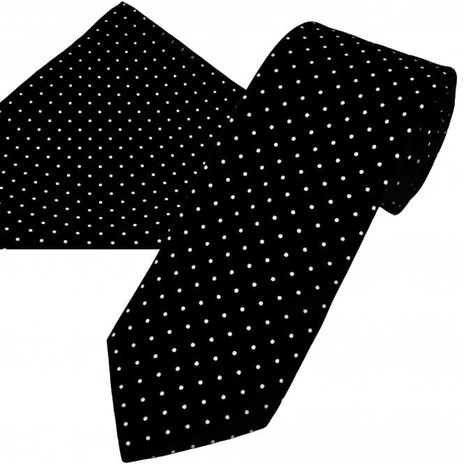  Black & White Polka Dot Printed Silk Men's Tie & Pocket Square Set