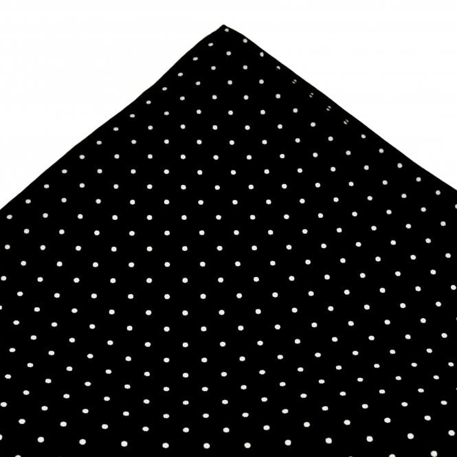  Gold Label Black & White Polka Dot Printed Silk Pocket Square Handkerchief