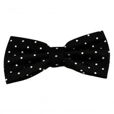 Ties Planet Gold Label Black & White Polka Dot Silk Bow Tie