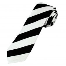 Ties Planet Gold Label Black & White Striped Men's Silk Skinny Tie