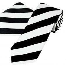 Ties Planet Gold Label Black & White Striped Men's Silk Tie & Pocket Square Handkerchief Set