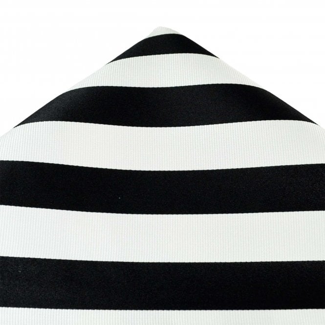  Gold Label Black & White Striped Silk Pocket Square Handkerchief