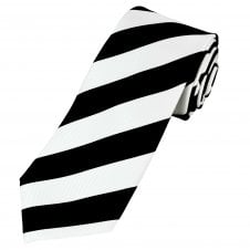 Ties Planet Gold Label Black & White Striped Silk Tie