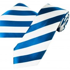  Ties Planet Gold Label Blue & White Striped Men's Silk Tie & Pocket Square Handkerchief Set