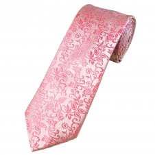 Ties Planet Gold Label Blush Pink Self Leaves Patterned Men's Silk Tie