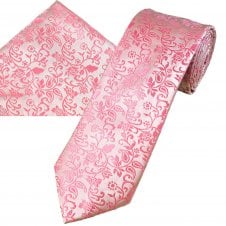 Ties Planet Gold Label Blush Pink Self Leaves Patterned Men's Silk Tie & Pocket Square Handkerchief Set