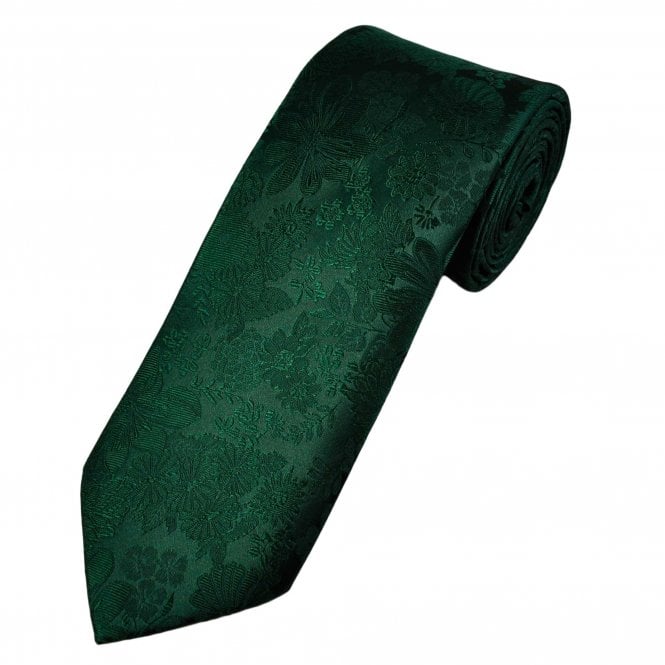  Bottle Green Self Flower Patterned Men's Silk Tie