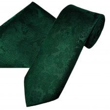 Ties Planet Gold Label Bottle Green Self Flower Patterned Men's Silk Tie & Pocket Square Handkerchief Set