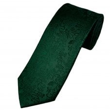 Ties Planet Gold Label Bottle Green Self Leaves Patterned Men's Silk Tie