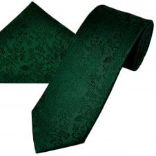 Ties Planet Gold Label Bottle Green Self Leaves Patterned Men's Silk Tie & Pocket Square Handkerchief Set