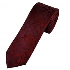 Ties Planet Gold Label Burgundy Self Flower Patterned Men's Silk Skinny Tie