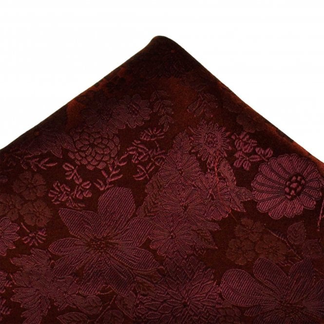  Gold Label Burgundy Self Flower Patterned Silk Pocket Square Handkerchief