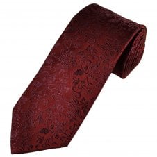 Ties Planet Gold Label Burgundy Self Leaves Patterned Men's Silk Tie