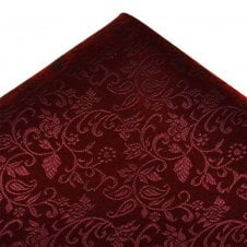 Ties Planet Gold Label Burgundy Self Leaves Patterned Silk Pocket Square Handkerchief