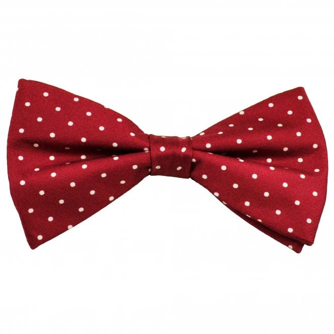  Burgundy & White Polka Dot Printed Silk Men's Bow Tie