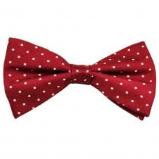 Ties Planet Gold Label Burgundy & White Polka Dot Printed Silk Men's Bow Tie