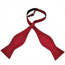 Ties Planet Gold Label Burgundy & White Polka Dot Printed Silk Men's Self Tie Bow Tie