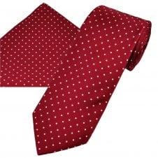 Ties Planet Gold Label Burgundy & White Polka Dot Printed Silk Men's Tie & Pocket Square Set