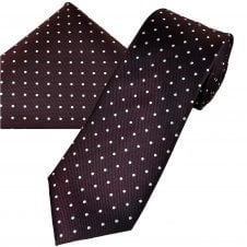 Ties Planet Gold Label Burgundy & White Polka Dot Silk Men's Tie & Pocket Square Handkerchief Set
