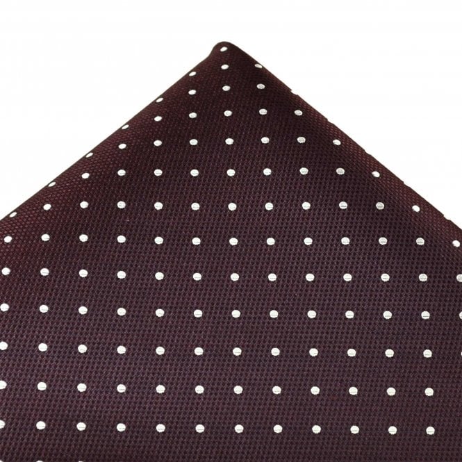  Gold Label Burgundy & White Polka Dot Silk Pocket Square Handkerchief