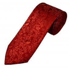 Ties Planet Gold Label Burnt Orange Self Leaves Patterned Men's Silk Tie