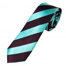 Ties Planet Gold Label Claret & Blue Striped Men's Silk Skinny Tie